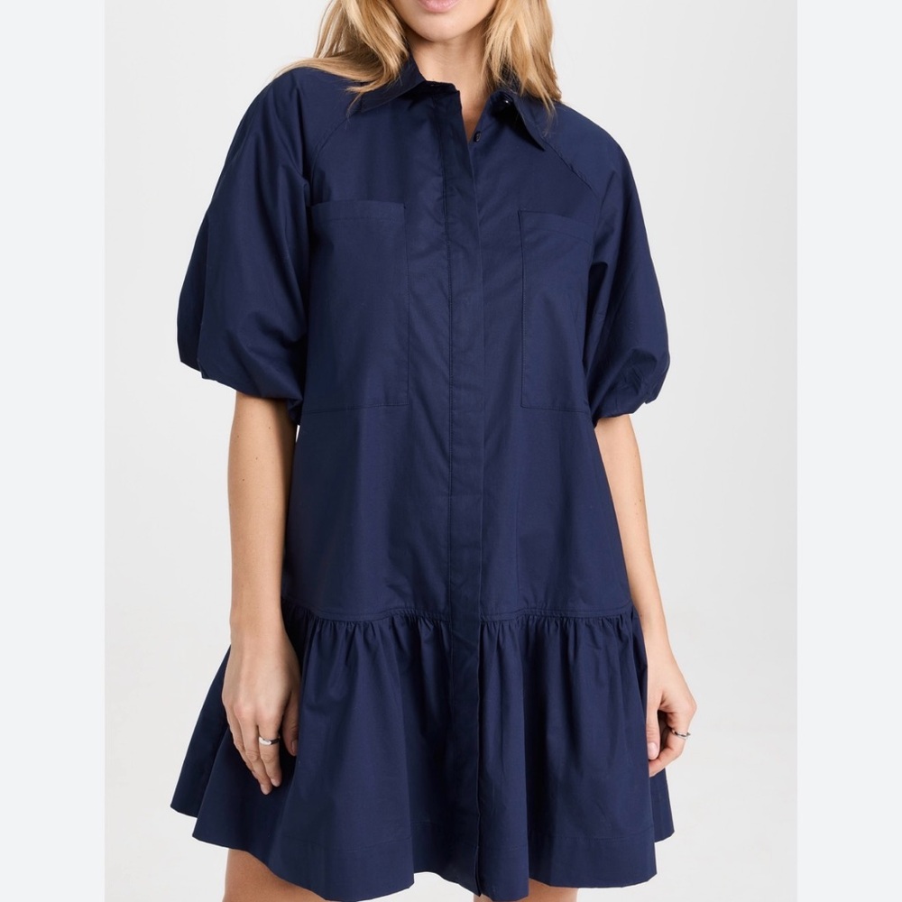 Jonathan Simkhai Navy Puff-Sleeve Mini Dress